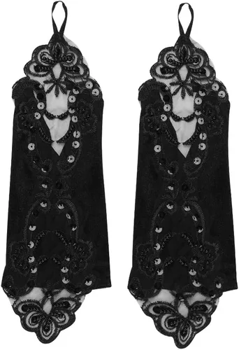 Miniatura 5 de HAOZAIKEJI - Guantes de encaje floral sin dedos, guantes de novia con lentejuelas para mujer, ropa de mano, boda, graduación, fiesta, mitón vintage