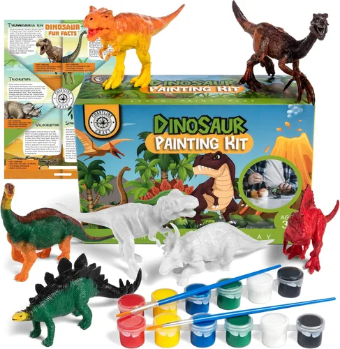 COASTLINE CRAFT STEM.org Kit de Pintura de Dinosaurios para Niños con Trivia de Dinosaurios - Manualidades de Dinosaurios para Niños de 3 a 5 Años +