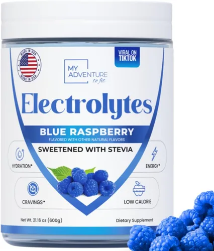 Miniatura 11 de Bolsas de Polvo de Electrolitos Cero Azúcar Sabor Frambuesa Azul (Paquete de 30) - Ingredientes Completamente Naturales, Energía Libre de Cafeína