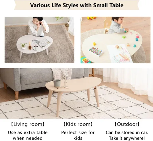 Miniatura 5 de EMOOR Mesa de centro plegable de madera en forma de pera (31.5 x 20.5 pulgadas), natural, mesa baja para sentarse en el suelo, espacio pequeño
