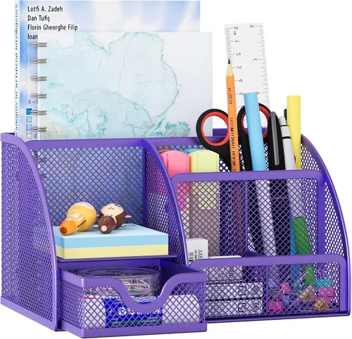 EasyPAG Organizador de Escritorio de Malla con Cajón Portabolígrafos Multifuncional Organizador de Papelería para Suministros de Oficina y Escuela 6