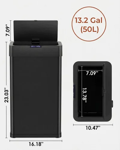 Miniatura 2 de TLSUNNY Cubo de basura automático sin contacto con sensor de movimiento de 13.2 galones, contenedor inteligente de acero inoxidable cepillado