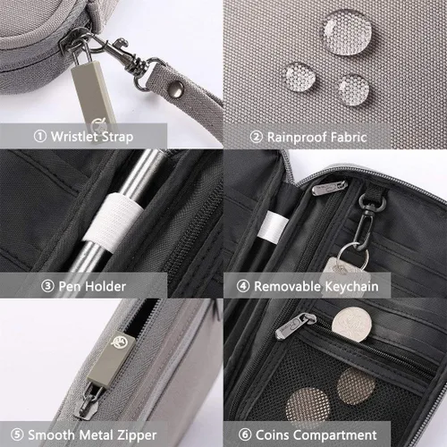 Miniatura 5 de VanFn Cartera RFID para pasaporte de viaje, soporte para pasaporte familiar, organizador de documentos de viaje serie P.Travel (nailon, gris)
