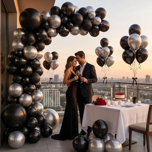 Miniatura 8 de Kit de arco de globos negros y plateados, 130 guirnaldas de globos negros metálicos, globos de látex plateados metálicos de diferentes tamaños