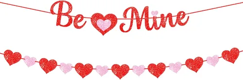 Miniatura 10 de KatchOn, Cartel de feliz San Valentín con purpurina, 10 pies, sin bricolaje, guirnalda de corazón rojo y rosa para decoraciones del día de San