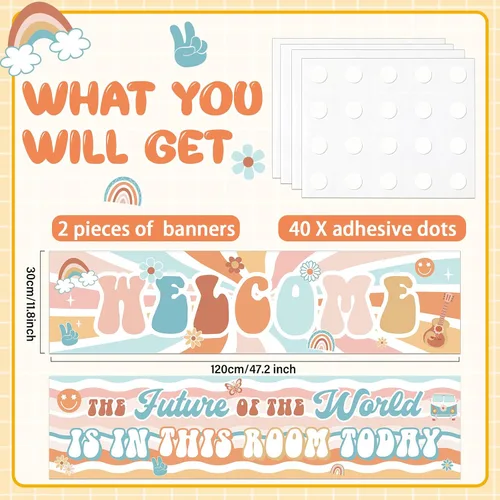 Miniatura 2 de ZOiiWA Paquete de 2 carteles de bienvenida estilo bohemio, hippie, decoración de tablón de anuncios, decoración hippie motivacional para preescolar
