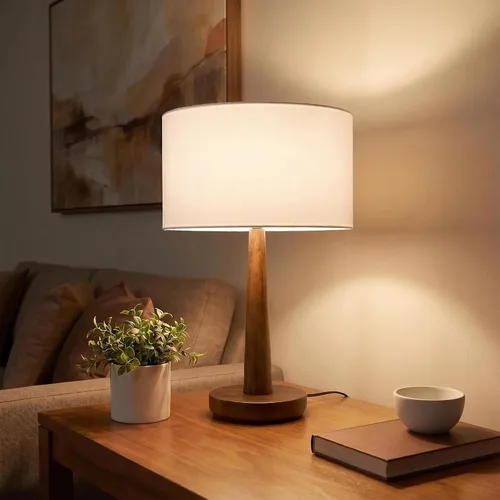 Lámpara de mesa moderna de 18.5 pulgadas con base de madera de nogal, lámpara de escritorio regulable con certificación UL y mesita de noche para
