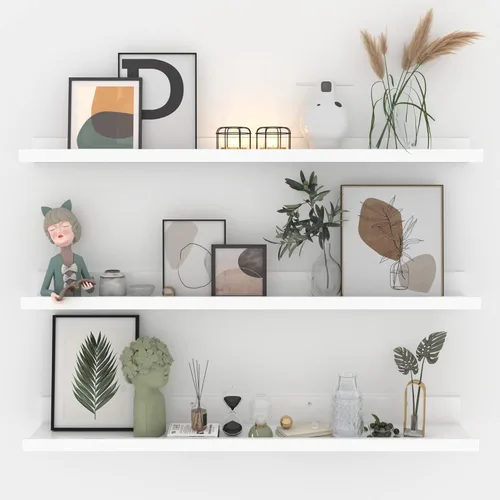 Miniatura 25 de Giftgarden Estantes flotantes de 16 pulgadas montados en la pared, estante de madera de grano de madera beige blanco cremoso para baño, dormitorio