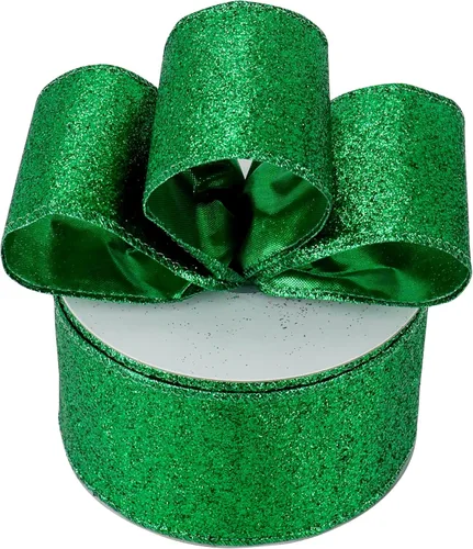 Miniatura 7 de MEEDEE Cinta Verde con Purpurina Cinta Verde con Alambre de 2.5 Pulgadas de Ancho Cinta Metálica de 25 Yardas Cinta Verde de Navidad Cinta Verde