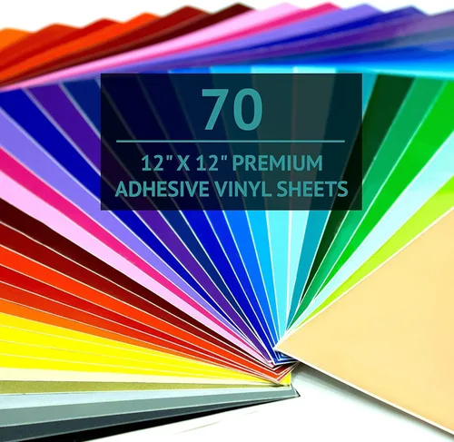 Bright Idea - Vinilo permanente, paquete de 70 hojas de vinilo de 12 x 12 pulgadas compatibles con máquina de corte, paquete permanente para Arco