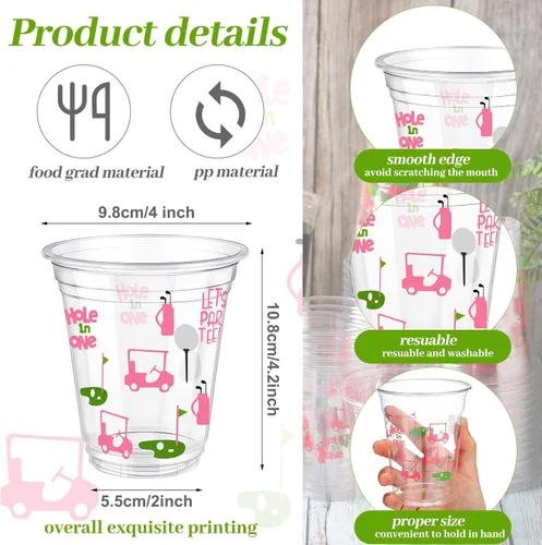 Miniatura 3 de Qinyoung 50 piezas de suministros de fiesta de golf con bola de golf de Masters, vasos de plástico transparente desechables de 12oz en masa, Let's