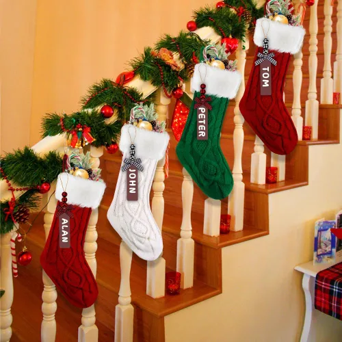 Miniatura 5 de XIMISHOP Paquete de 4 Medias de Navidad, 18 Pulgadas, Medias Grandes de Punto Trenzado Personalizadas, Decoraciones de Medias Colgantes de Navidad