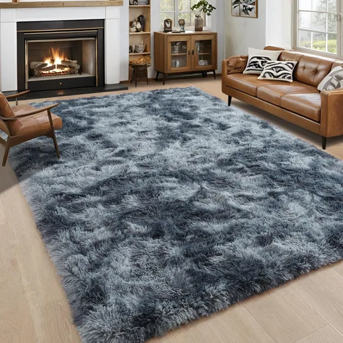 Miniatura 53 de Noahas - Alfombra suave y afelpada para habitación de niña y sala de estar, colorida, decoración para guardería, teñido anudado arcoíris, azul