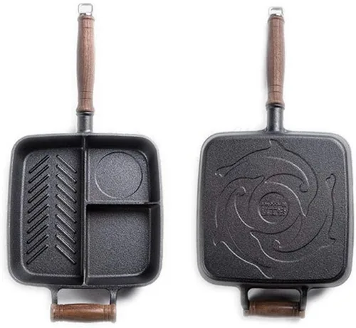 Miniatura 2 de CapriTech Sartén de hierro fundido con 3 secciones para desayuno, sartén con 2 asas de asistencia para estufa de gas y cocina de inducción