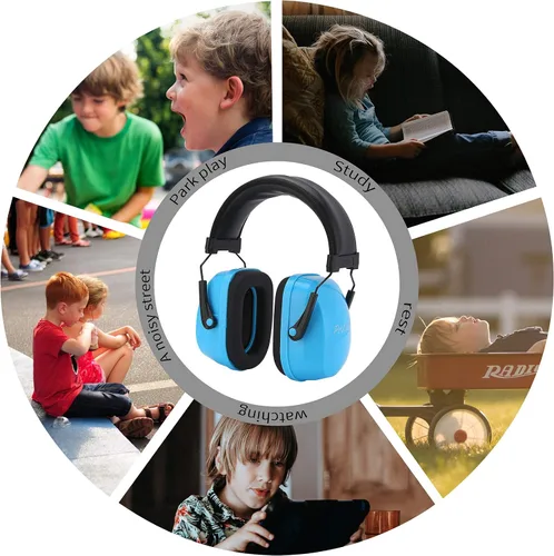 Miniatura 7 de ProCase SNR - Protección de oídos para niños, audífonos con cancelación de ruido de 29 dB para niños con autismo, reducción de ruido a prueba de Azul