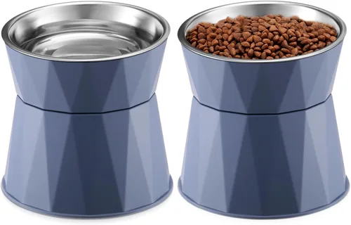 Lallisa 2 Piezas Cuencos Elevados para Gatos Comedero Elevado Ajustable para Gatos Antideslizante Comida y Agua con Soporte Cuencos de Acero