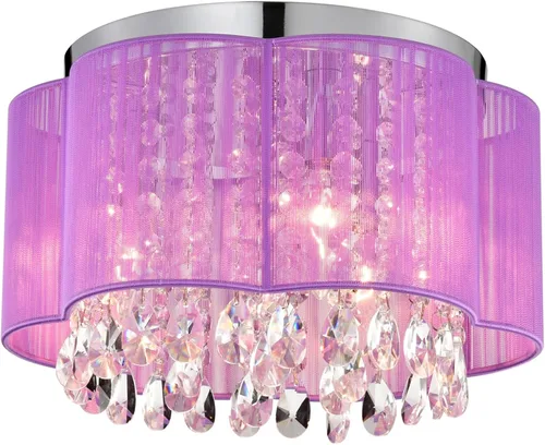 Miniatura 10 de LaLuLa Candelabro de cristal morado para dormitorio de niñas, lámpara de techo E12 de 3 luces, pantalla de cuerda de algodón hecha a mano, elegante