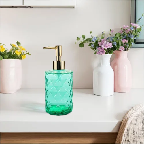 Miniatura 9 de Dispensador de jabón verde para baño, dispensador de jabón líquido de manos verde esmeralda recargable con bomba de plástico ABS para baño, jabón