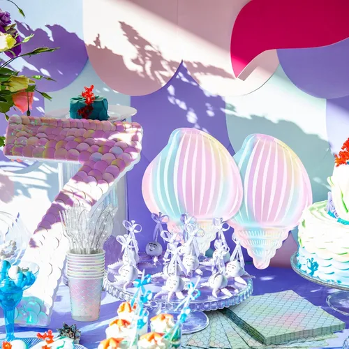 Miniatura 3 de 144 piezas de suministros para fiesta de sirenas, decoraciones temáticas de sirenas, juego de vajilla para fiesta bajo el mar, incluye platos