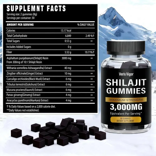 Miniatura 6 de Shilajit - Gomitas de 3000 mg para hombres y mujeres, gomitas naturales puras del Himalaya Shilajit con ácido fúlvico, vegano, apoyo de energía