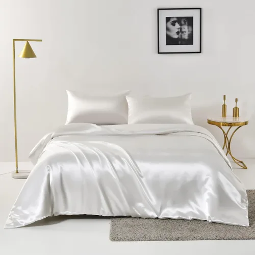 Miniatura 14 de Chanyuan Juego de ropa de cama azul tamaño individual de satén sedoso, funda de edredón lujosa y suave de microfibra, colección de ropa de cama