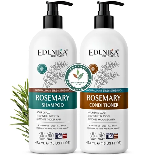 Edenika Botanicals Juego de champú y acondicionador de aceite de romero con biotina para cabello fino y contra la caída del cabello, fórmula