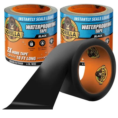 Gorilla Cinta impermeabilizante, negro, 4 x 10 pies (paquete de 2) - sello permanente resistente a la intemperie para fugas y reparaciones
