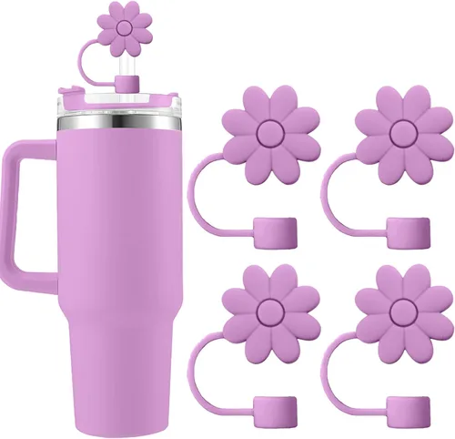 Miniatura 38 de 6 fundas de silicona para popotes Stanley Cups de 30 y 40 onzas, tapas de paja de flores a prueba de polvo, protectores reutilizables para popotes
