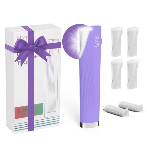 PELCAS Herramienta eléctrica de dermaplaning para la cara de las mujeres con luz LED 3 velocidades Mini Dermaplaning Razor con 6 cuchillas, 2 en 1