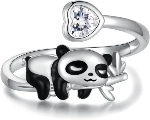 Sterling Silver CatPugElephantPandaAxolotlUnicornCow Rings Adjustable Cute Animal Hypoallergenic Ring Jewelry Gift for Women Daughter