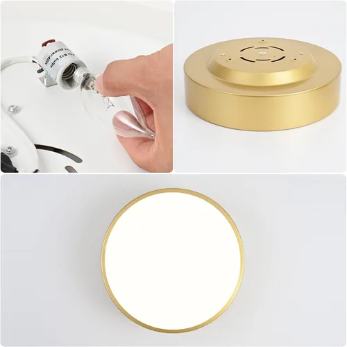 Miniatura 7 de Moderna lámpara de techo de montaje empotrado dorada, luces de techo redondas contemporáneas de 2 luces con pantalla de acrílico blanco