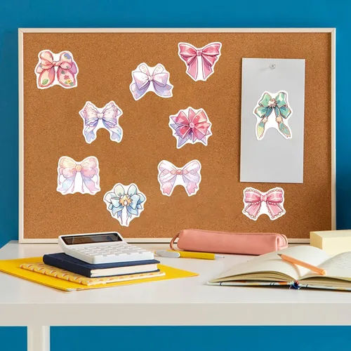 Miniatura 4 de Calcomanías estéticas de lazos para niñas, 50 calcomanías vintage de anime con nudo de lazo, vinilo impermeable con lazos rosas para botella