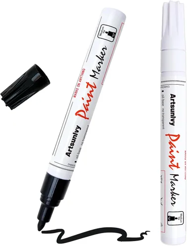 Miniatura 7 de Artsunlvy Rotuladores de pintura permanentes, paquete de 2 marcadores impermeables a base de aceite blanco y negro para neumáticos, caucho, madera