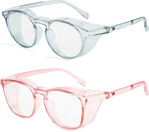 Miniatura 17 de willochra Paquete de 2 gafas de seguridad antivaho con protección lateral, bloqueo de luz azul, cómodas gafas de laboratorio transparentes