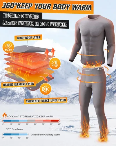 Miniatura 4 de CL convallaria Long Johns Ropa Interior Térmica para Hombres con Forro Polar Suave Capa Base para Clima Frío Conjunto de Regalo Superior e Inferior