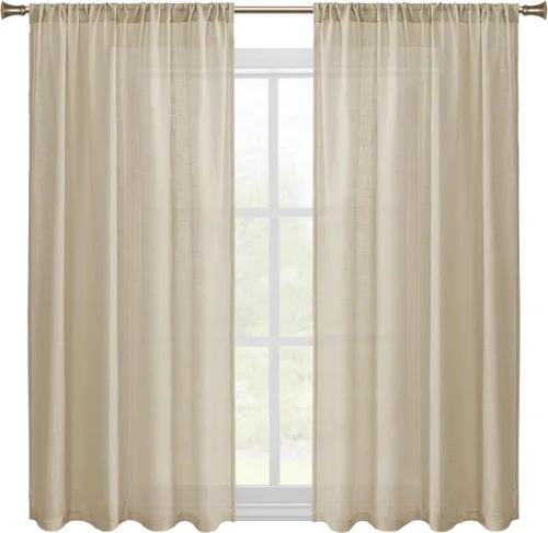 DWCN Cortinas traslúcidas de lino sintético color beige, con textura de bolsillo para barra, cortinas de gasa semi para dormitorio y sala de estar,