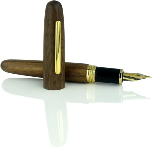 Miniatura 3 de Jinhao Heritage 9056 - Pluma estilográfica vintage de madera de nogal, plumas naturales antiguas, punta fina con convertidor de tinta recargable