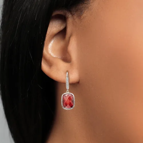 Miniatura 43 de Gem Stone King Aretes colgantes de plata de ley 925 con piedra natal y diamantes blancos cultivados en laboratorio de 4.60 quilates para mujer