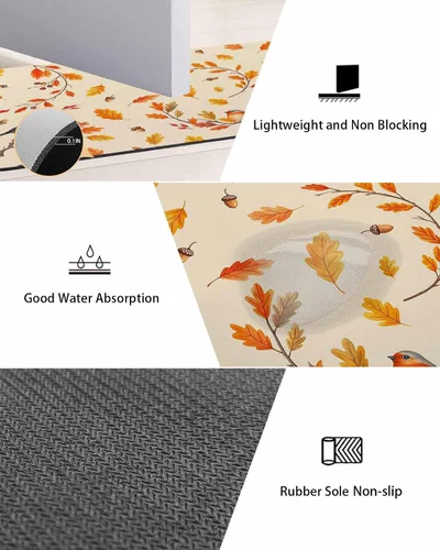 Miniatura 3 de Tapete de baño con hojas de otoño, antideslizante, de secado rápido y absorbente, tierra de diatomeas, fregadero, dormitorio, cocina, lavable