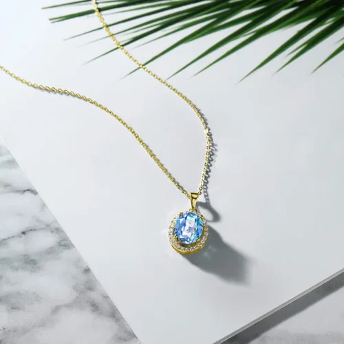 Miniatura 87 de Gem Stone King Collar con colgante de plata chapada en oro amarillo de 18 quilates de 0.433 x 0.354 in con piedra natal ovalada para mujer