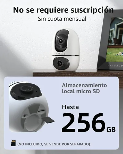Miniatura 3 de virtavo Cámara WiFi de Seguridad XD1 para Interiores, No Requiere Suscripción, Monitor de Bebé y Cámara para Mascotas PTZ de Lente Dual 360°