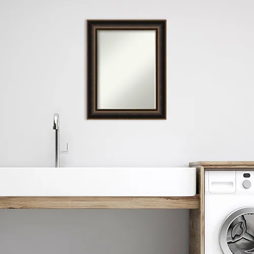 Miniatura 5 de Amanti Art Espejo de baño de bronce para sobre el fregadero, espejo rectangular de bronce aceitado de 30 x 24 pulgadas, marco de madera casual