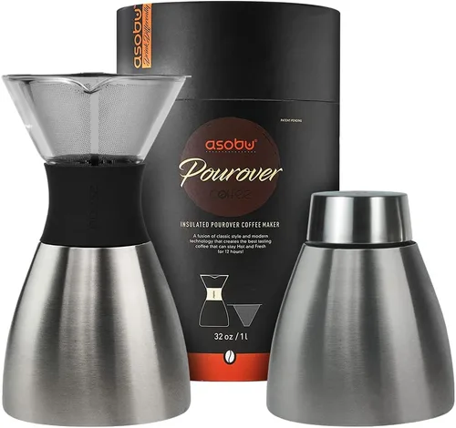 Miniatura 12 de asobu Cafetera de Vertido Aislada (32 oz.) Vacío de Doble Pared, Filtro de Acero Inoxidable y Jarra para Llevar (Borgoña)