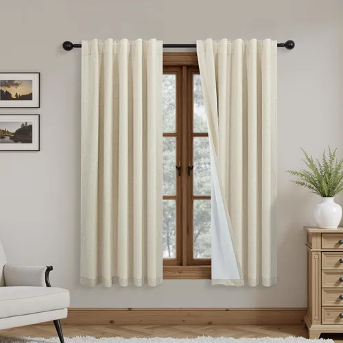 Mrs.Naturall - Cortinas de lino opacas con trabillas traseras y bolsillo para barra en color beige de 42x45 pulgadas