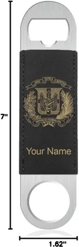 Miniatura 5 de LaserGram Abrebotellas, escudo de armas República Dominicana, grabado personalizado incluido (cuero sintético, negro y dorado)