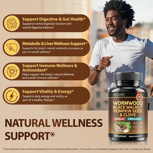 Miniatura 2 de Ajenjo negro nuez clavo de clavo para humanos – Limpieza intestinal natural y salud digestiva con semillas de calabaza, ajo, orégano, neem, papaya
