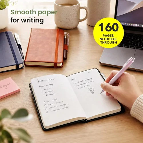 Miniatura 4 de AISBUGUR Cuaderno pequeño – Paquete de 3 cuadernos en total de 480 páginas – Cuadernos de bolsillo con bolígrafos para el trabajo – Cuaderno A6