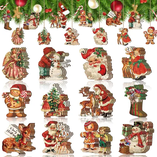 Huwena 36 Piezas Adornos de Navidad Vintage de Madera Adornos de Árbol de Navidad Recortes de Madera Decoraciones Rústicas de Árbol de Granja para