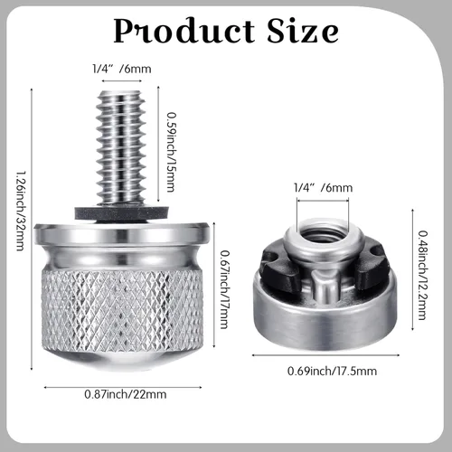 Miniatura 2 de Therwen Kit de 8 tuercas de tornillo de asiento, kit de tuercas de asiento de guardabarros, rosca de 1/4-20, compatible con Harley-Davidson