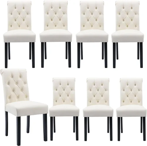 Miniatura 10 de Juego de 2 sillas de comedor de terciopelo tapizadas, modernas sillas decorativas copetudas, sillas laterales Parsons de madera para el hogar, negro
